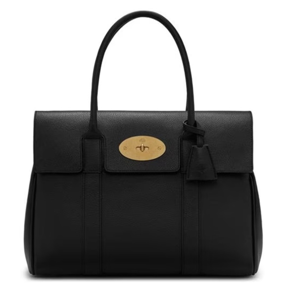 Mulberry Black Leather Tote with Gold Accents - Picture 1 of 8